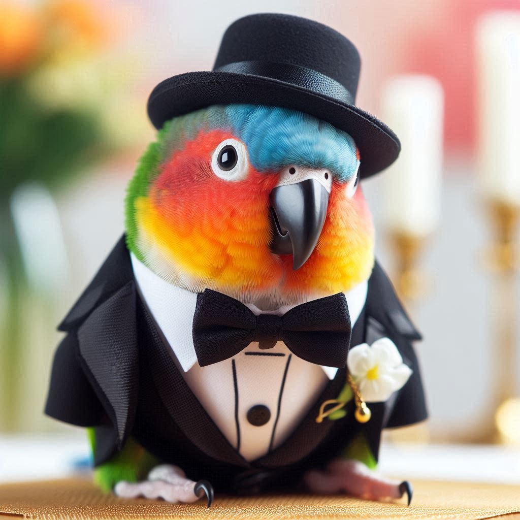 Periquito el loro con esmoquin