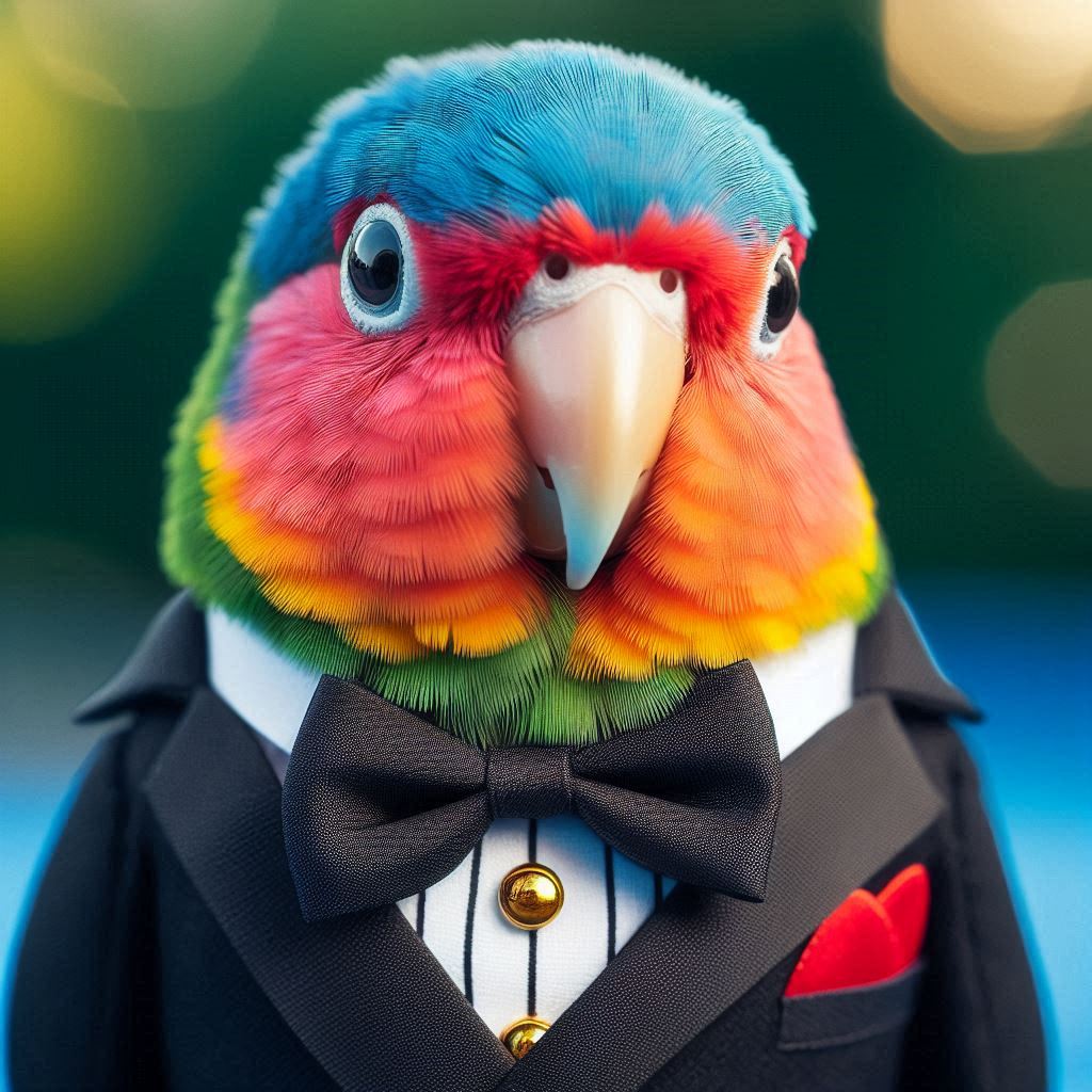 Periquito el loro con esmoquin